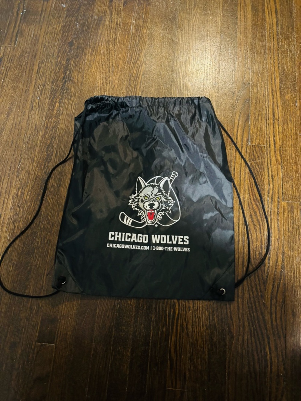 CHICAGO WOLVES, Black Drawstring Gym Bag, One Size